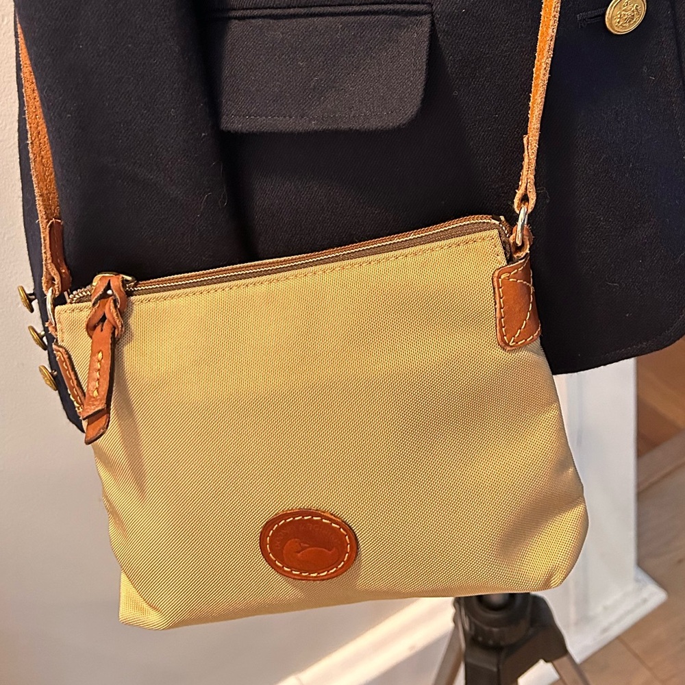Vintage Dooney & Bourke Crossbody Canvas Bag, Tan and Natural Leather
